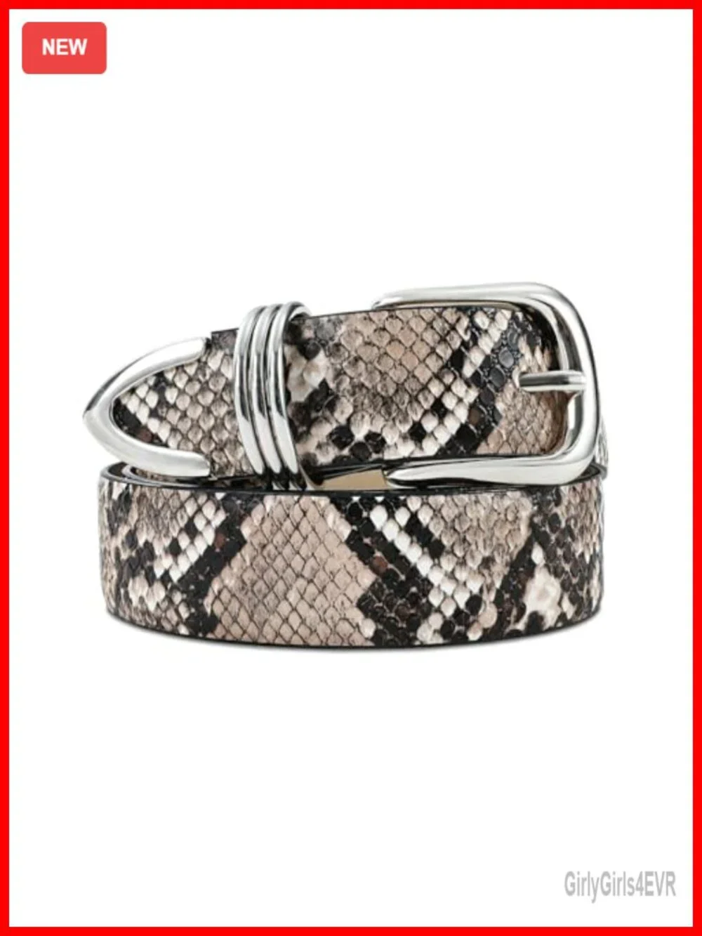 Women's Snake Print Faux Leather Belt with Gold Buckle